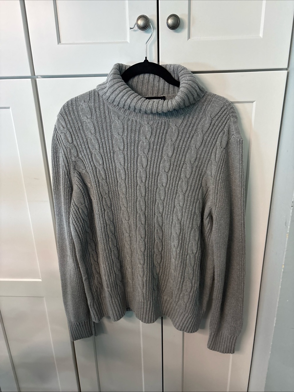Express Gray Cable Knit Turtleneck Sweater